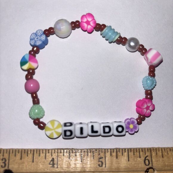Multicolor “D*ldo” Bracelet Adult Humor Beaded Handmade Naughty Accessories - Picture 1 of 4